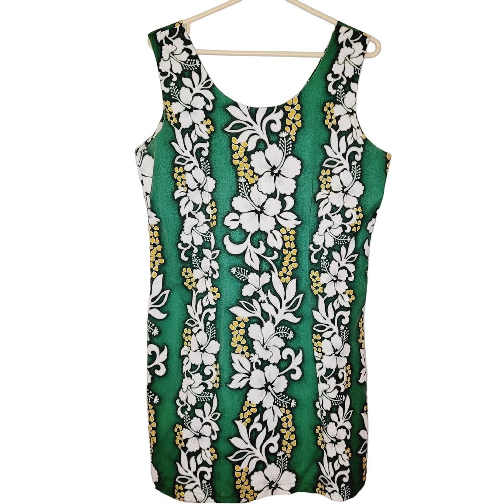 Made in Hawaii green and white floral sheath dress Size XL Tropical Vacation